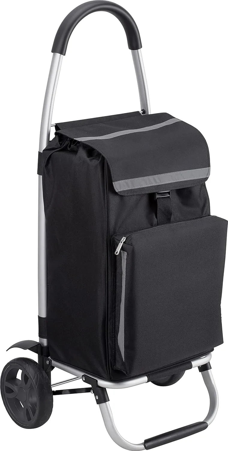 54 Litre Shopping Trolley with Cooling Compartment, Black, Aluminum Frame & Wheels, 2 Swivel Casters, 54 kg Capacity, Foldable, Rainproof Bag Hanging, Model 6816800