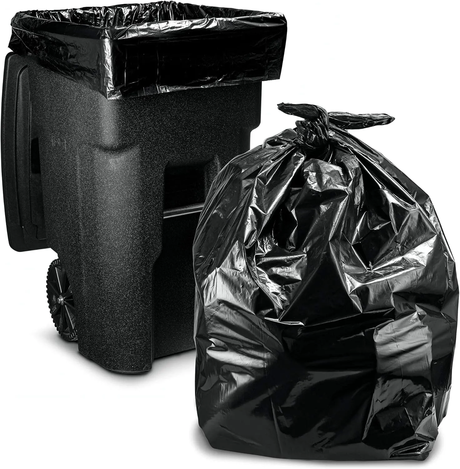 55-60 Gallon Polyethylene Bags, Black (1.5mils Thick) 38" W x 58" L (100 Count) Bags for Commerical, Janitorial, Lawn, Leaf, and Contractors