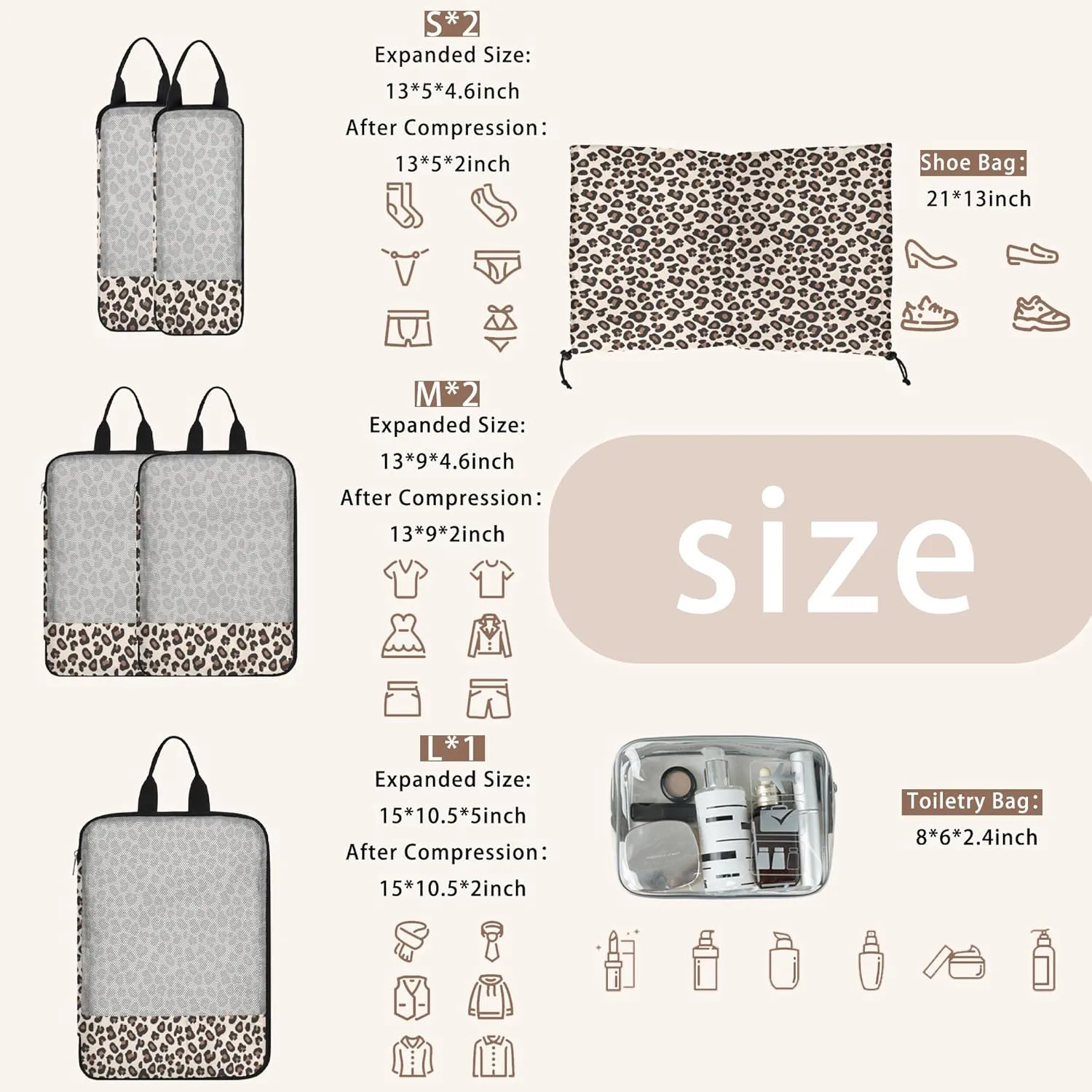 7 Pcs Compression Packing Cubes for Travel Luggage, Lightweight Suitcase Organizer Bags Set, Compression Packaging Cube for Travel Essentials, Packing Cubes for Carry on Suitcase