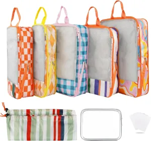 7 Pcs Compression Packing Cubes for Travel Luggage, Lightweight Suitcase Organizer Bags Set, Compression Packaging Cube for Travel Essentials, Packing Cubes for Carry on Suitcase
