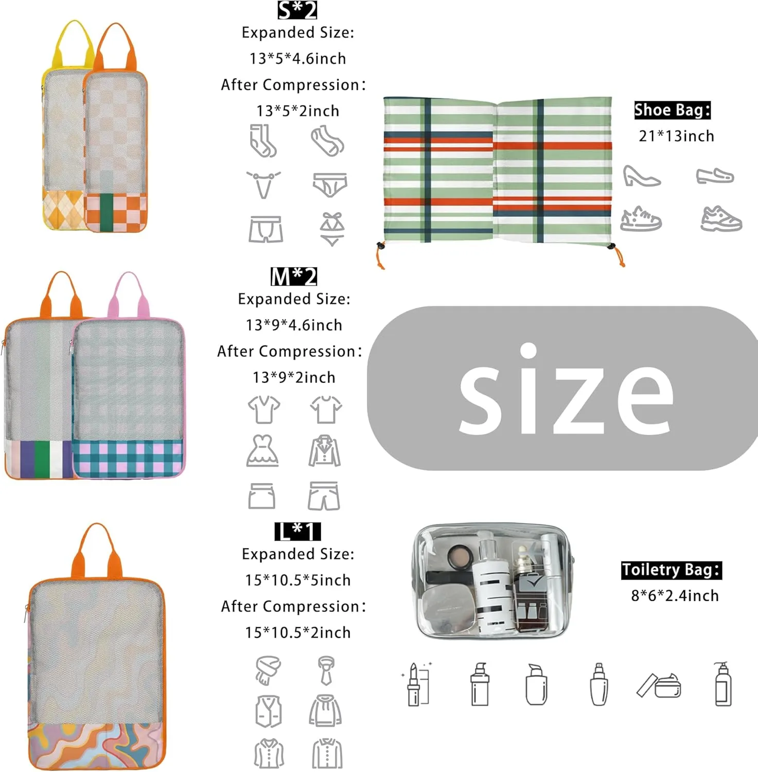 7 Pcs Compression Packing Cubes for Travel Luggage, Lightweight Suitcase Organizer Bags Set, Compression Packaging Cube for Travel Essentials, Packing Cubes for Carry on Suitcase