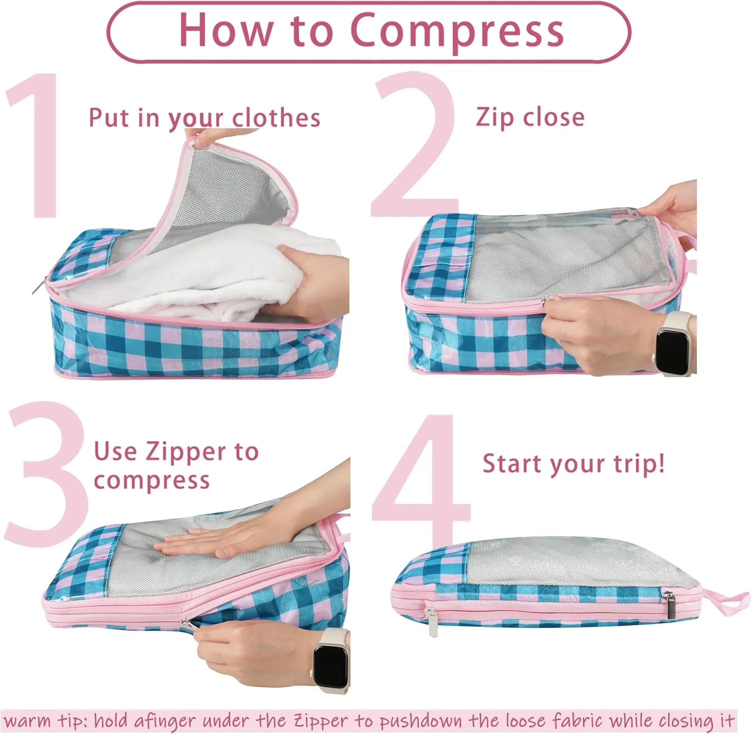 7 Pcs Compression Packing Cubes for Travel Luggage, Lightweight Suitcase Organizer Bags Set, Compression Packaging Cube for Travel Essentials, Packing Cubes for Carry on Suitcase