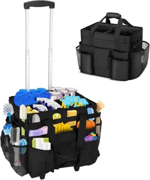 900D Large Wearable Rolling Cleaning Bag with Adjustable Shoulder Strap, Water-Resistant Cleaning Organizer with Detachable Dividers, Portable Cleaning Tote for Housekeepers & Cleaners (900D)