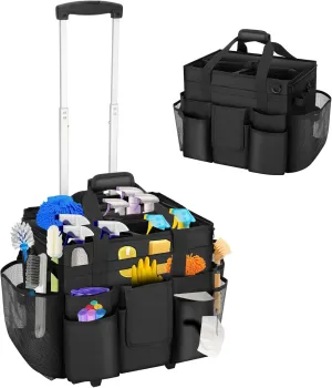 900D Large Wearable Rolling Cleaning Bag with Adjustable Shoulder Strap, Water-Resistant Cleaning Organizer with Detachable Dividers, Portable Cleaning Tote for Housekeepers & Cleaners