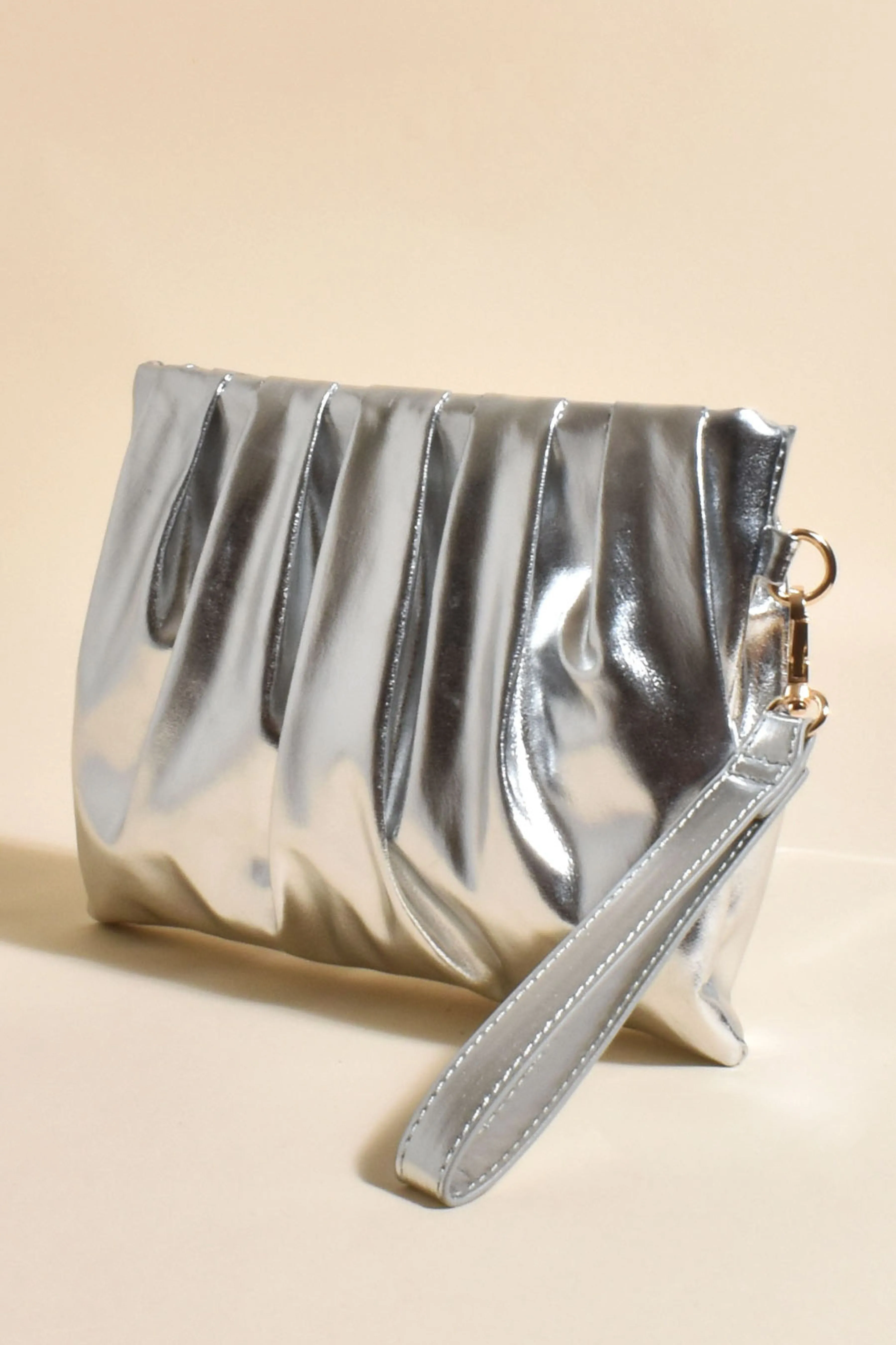Abbey Multi Pleat Metallic Pouch - Silver