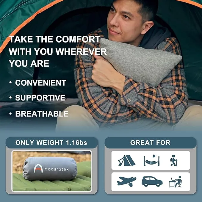 ACCURATEX Camping Pillow-100% Cotton Breathable Cover,Shredded Memory Foam Compressible Travel Pillow,Camping&Travel Accessories-Small Backpacking Pillow Camping Essentials for Sleeping,Car&Airplane