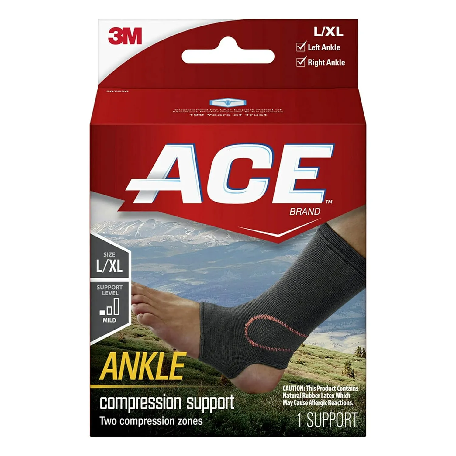 ACE Brand Compression Ankle Support, Large/X-Large, Black, 1/Pack