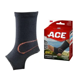 ACE Brand Compression Ankle Support, Large/X-Large, Black, 1/Pack
