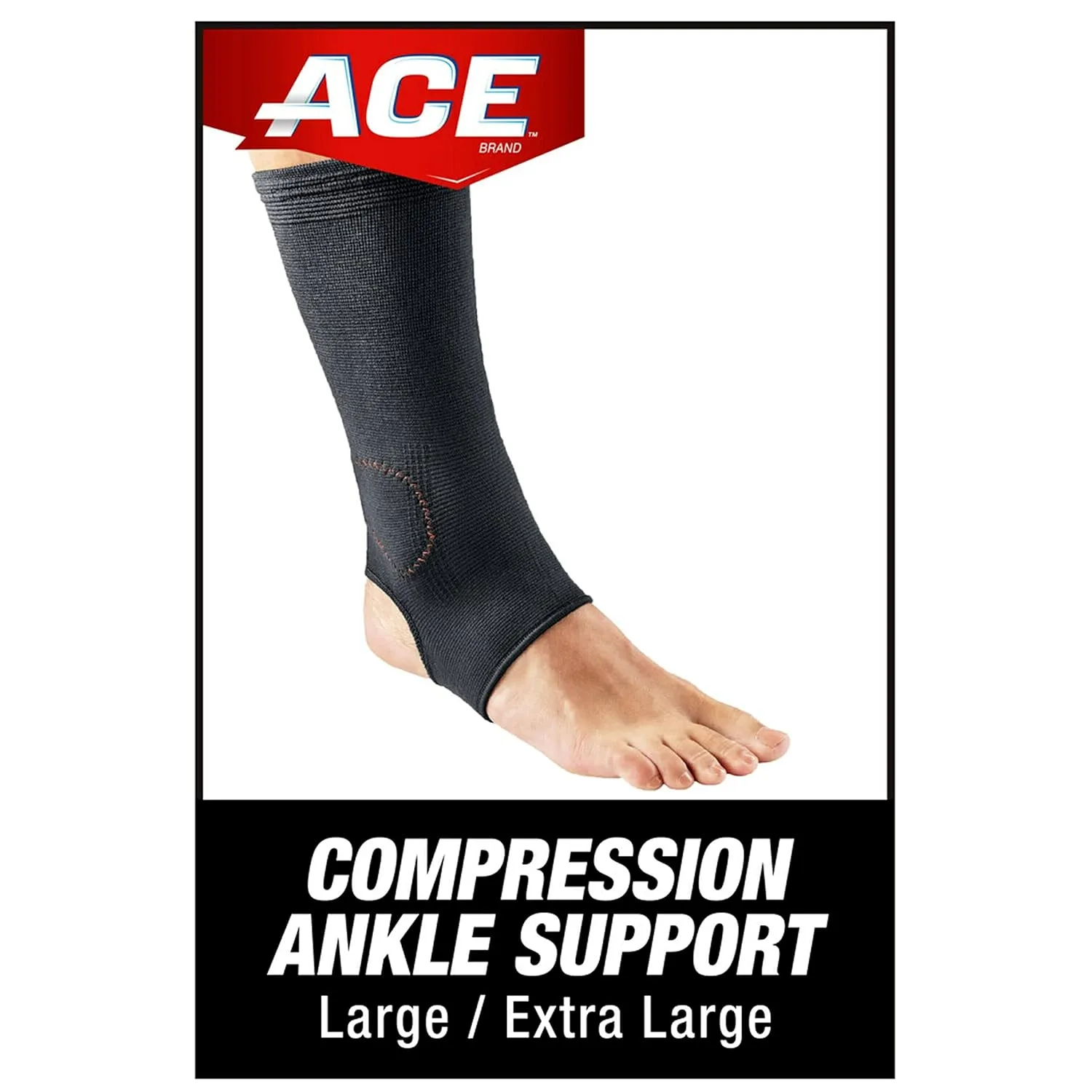 ACE Brand Compression Ankle Support, Large/X-Large, Black, 1/Pack