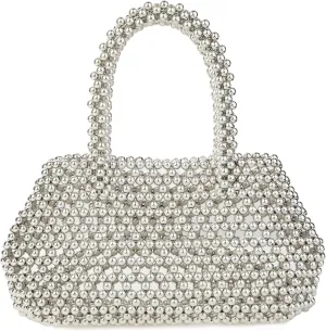 Acrylic Beaded Handbag Top-handle Clutch Evening Tote Bag for Wedding Party