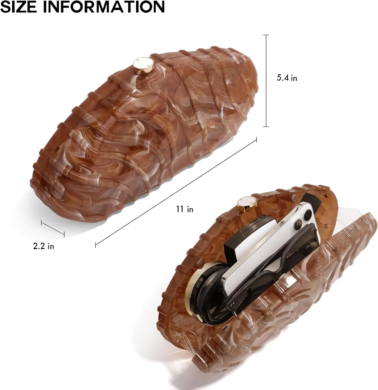 Acrylic Clutch Purse for Women Evening Bag, Irregular Shell Acrylic Purse Box Clutch with Chain for Party Wedding Prom