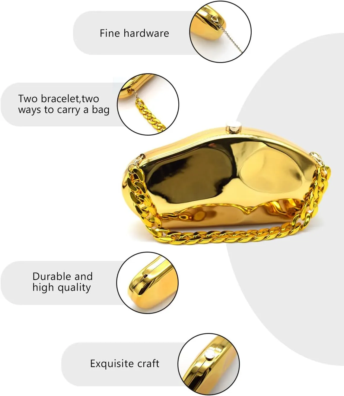 Acrylic Evening Clutch Purse for Women Formal, Metallic Purse Evening Handbags Metal Chain Shoulder Bag