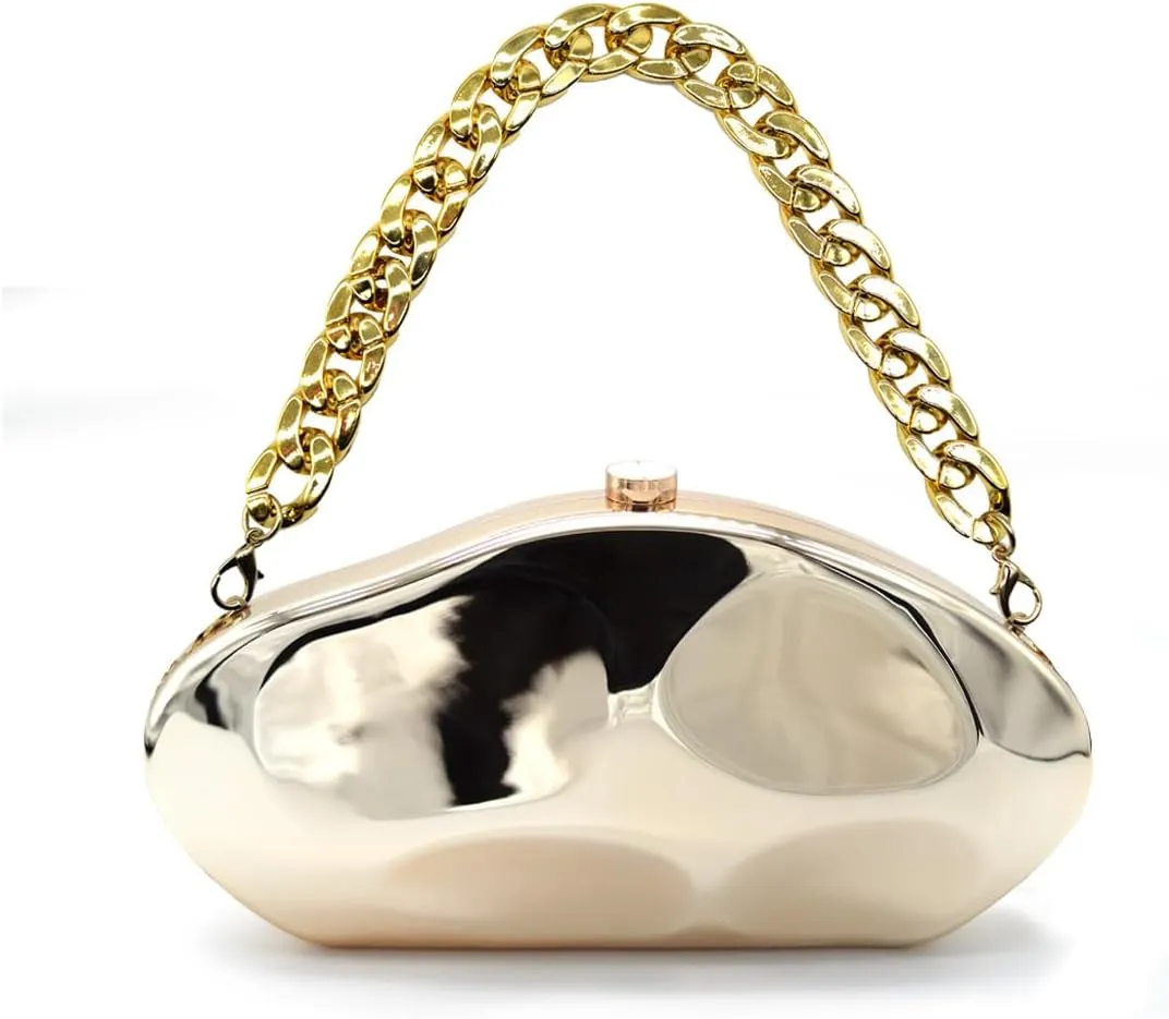 Acrylic Evening Clutch Purse for Women Formal, Metallic Purse Evening Handbags Metal Chain Shoulder Bag