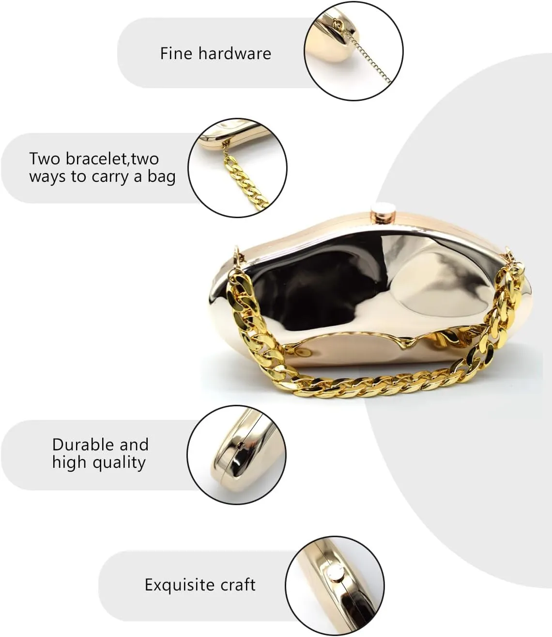 Acrylic Evening Clutch Purse for Women Formal, Metallic Purse Evening Handbags Metal Chain Shoulder Bag