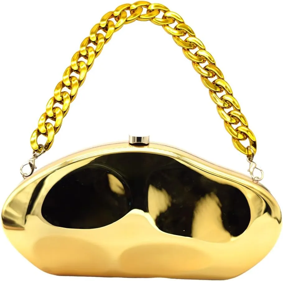 Acrylic Evening Clutch Purse for Women Formal, Metallic Purse Evening Handbags Metal Chain Shoulder Bag