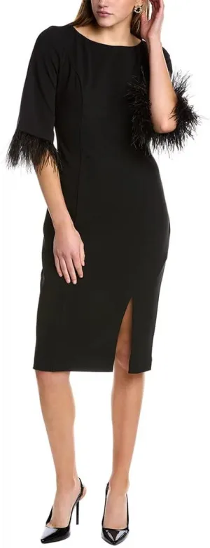 Adrianna Papell Women's Feather Trimmed Crepe Sheath
