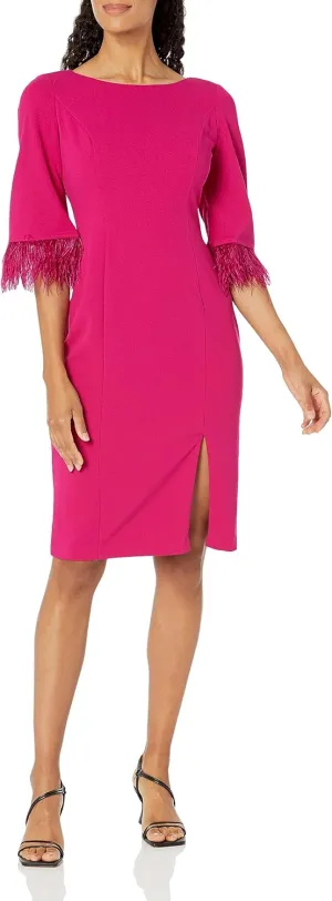 Adrianna Papell Women's Feather Trimmed Crepe Sheath