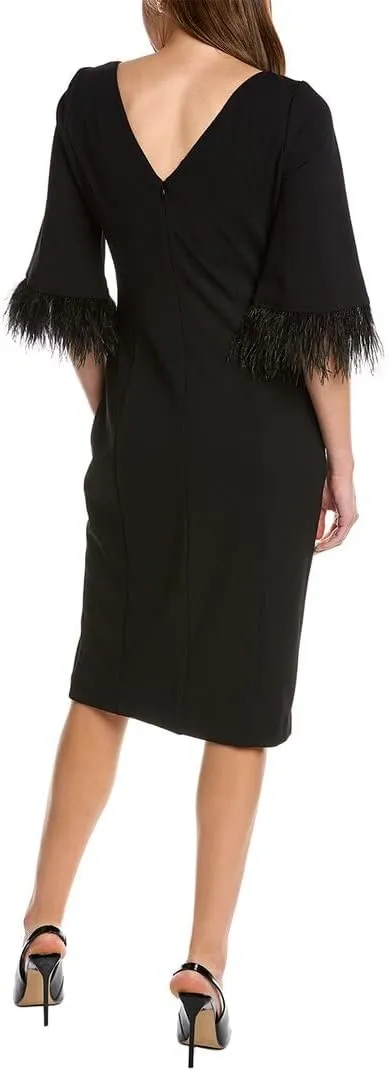 Adrianna Papell Women's Feather Trimmed Crepe Sheath