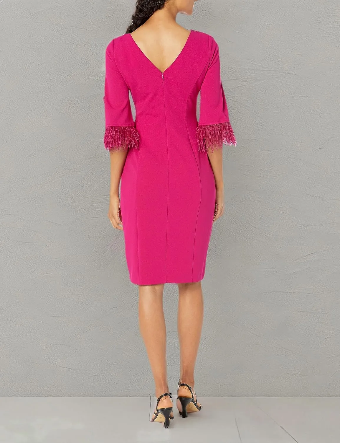Adrianna Papell Women's Feather Trimmed Crepe Sheath
