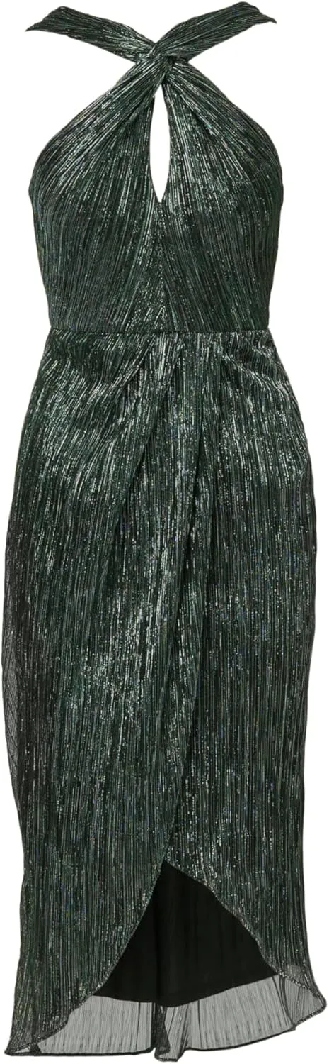 Adrianna Papell Women's Halter Crinkle Metallic Dress