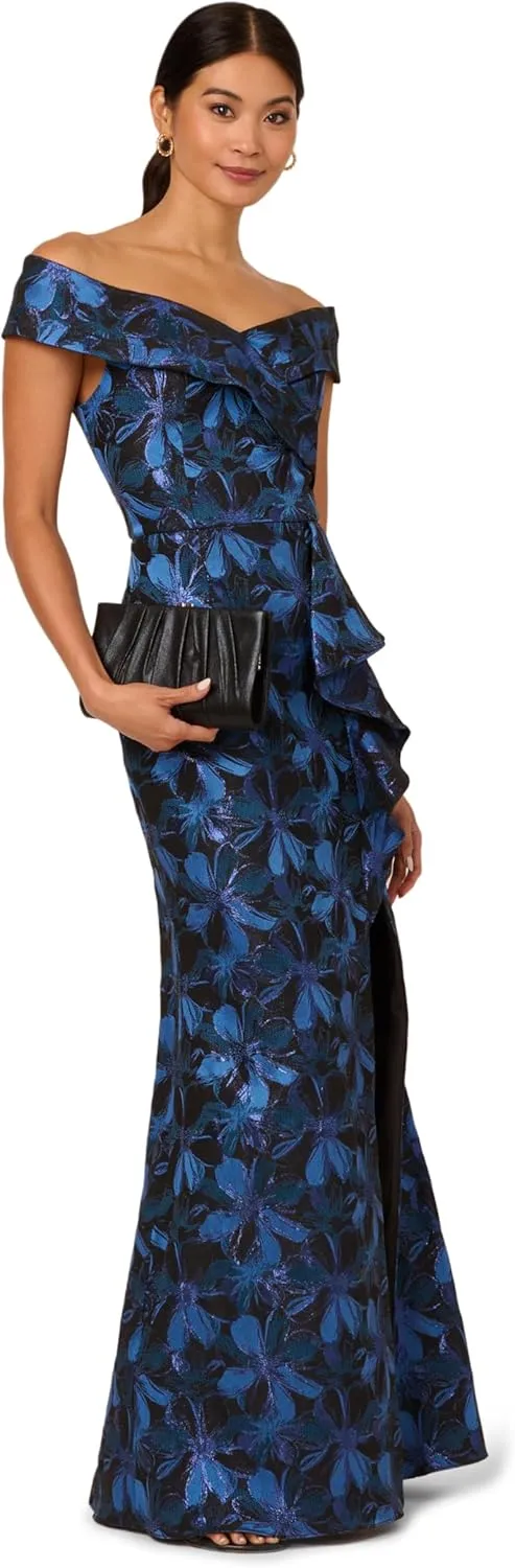 Adrianna Papell Women's Off Shoulder Jacquard Gown