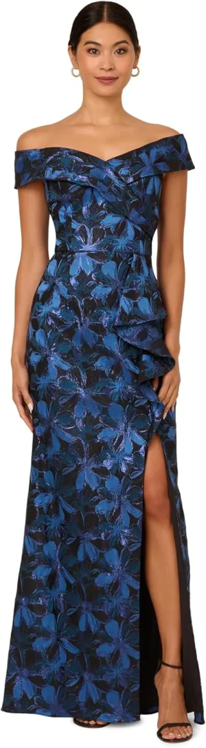 Adrianna Papell Women's Off Shoulder Jacquard Gown