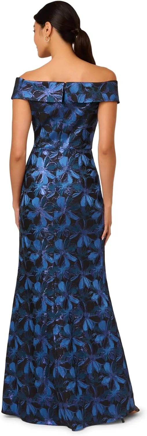 Adrianna Papell Women's Off Shoulder Jacquard Gown