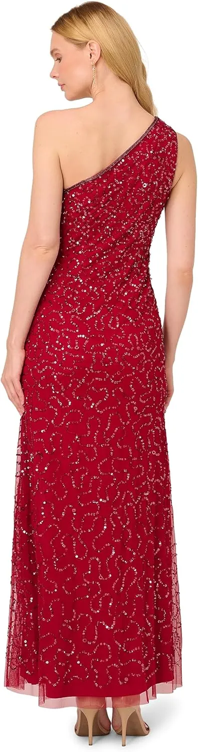 Adrianna Papell Women's One Shoulder Beaded Dress
