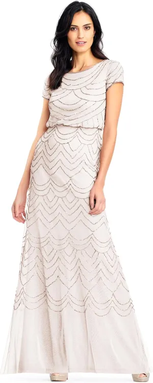 Adrianna Papell Women's Short Sleeve Blouson Beaded Gown