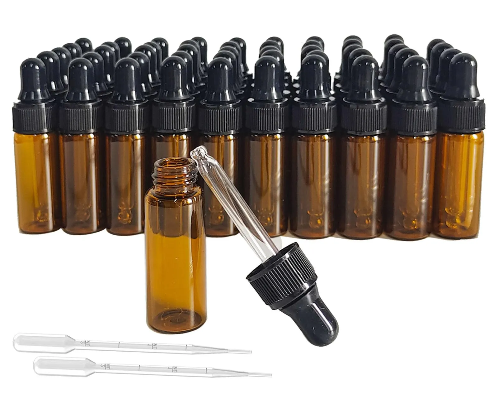 AGENIZ 50 Pcs 5ml Amber Mini Dropper Bottles Essential Oils Sample Dropper Bottles For Traveling Essential Oils Perfume Cosmetic Liquid