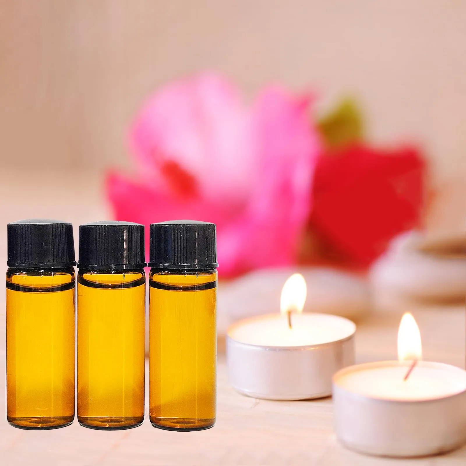 AGENIZ 50Pcs 3ml 5ml Amber Sample Bottles,Mini Glass Essential Oil Bottle, with Black Screw Caps, for Travel Essential Oil and Perfume Vials Bottles (5ML)