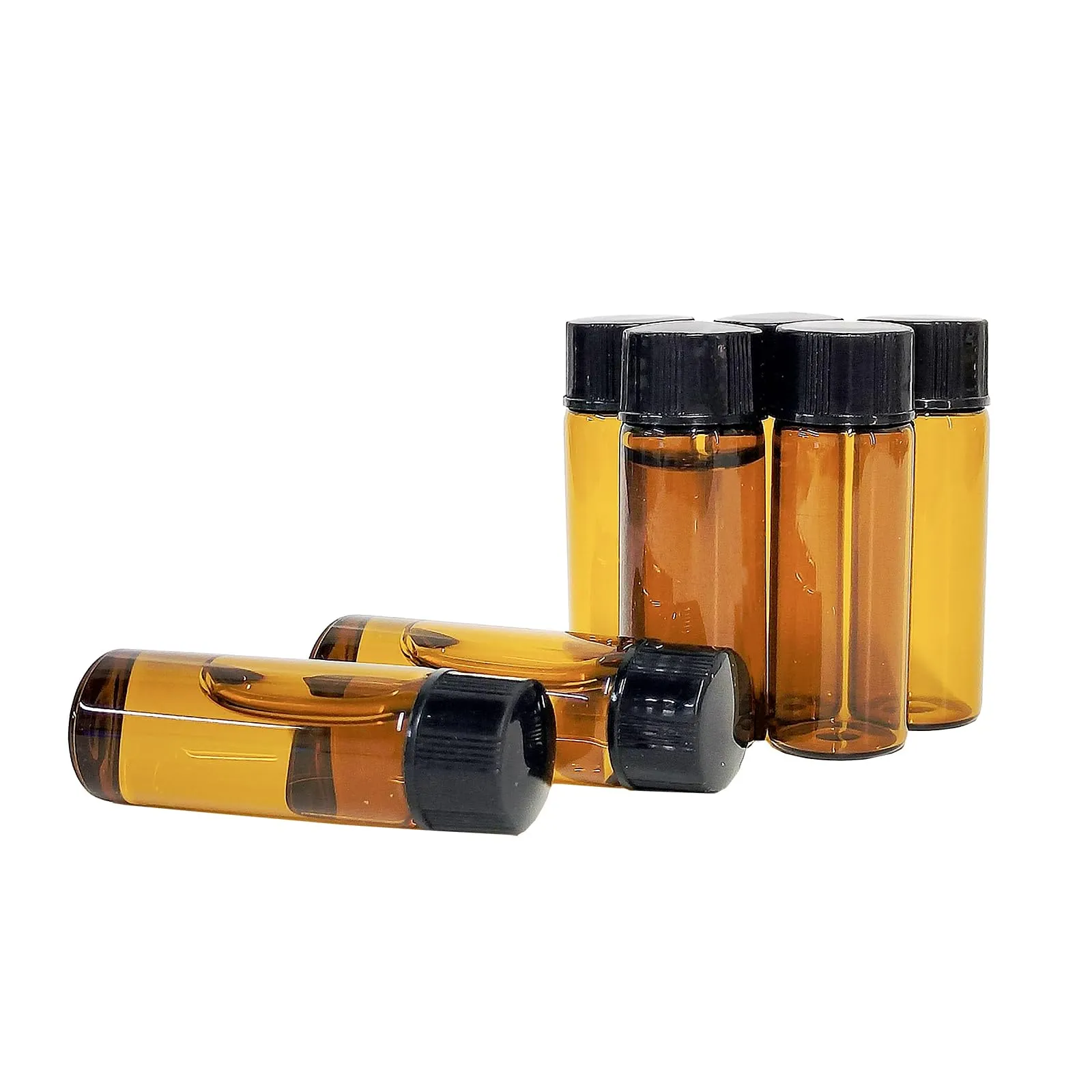 AGENIZ 50Pcs 3ml 5ml Amber Sample Bottles,Mini Glass Essential Oil Bottle, with Black Screw Caps, for Travel Essential Oil and Perfume Vials Bottles (5ML)