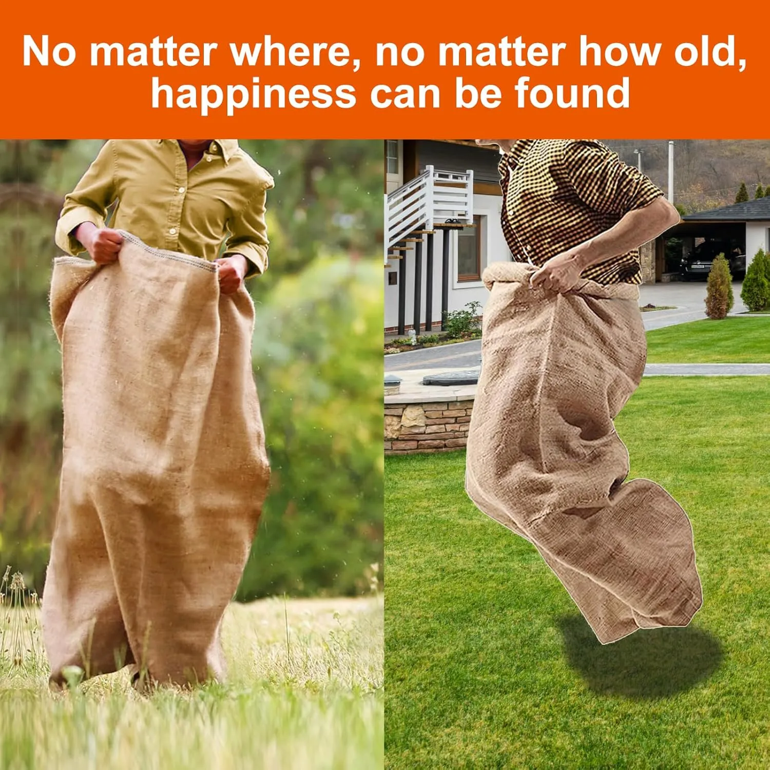 Agfabric Large Burlap Potato Sack Race Bags, 24"x40" Durable Sack Race Bags Outdoor Lawn Games for Kids & Childrens, BBQ, Picnic, Block Party, Family Reunion, Easter, Birthday, Halloween - Set of 4