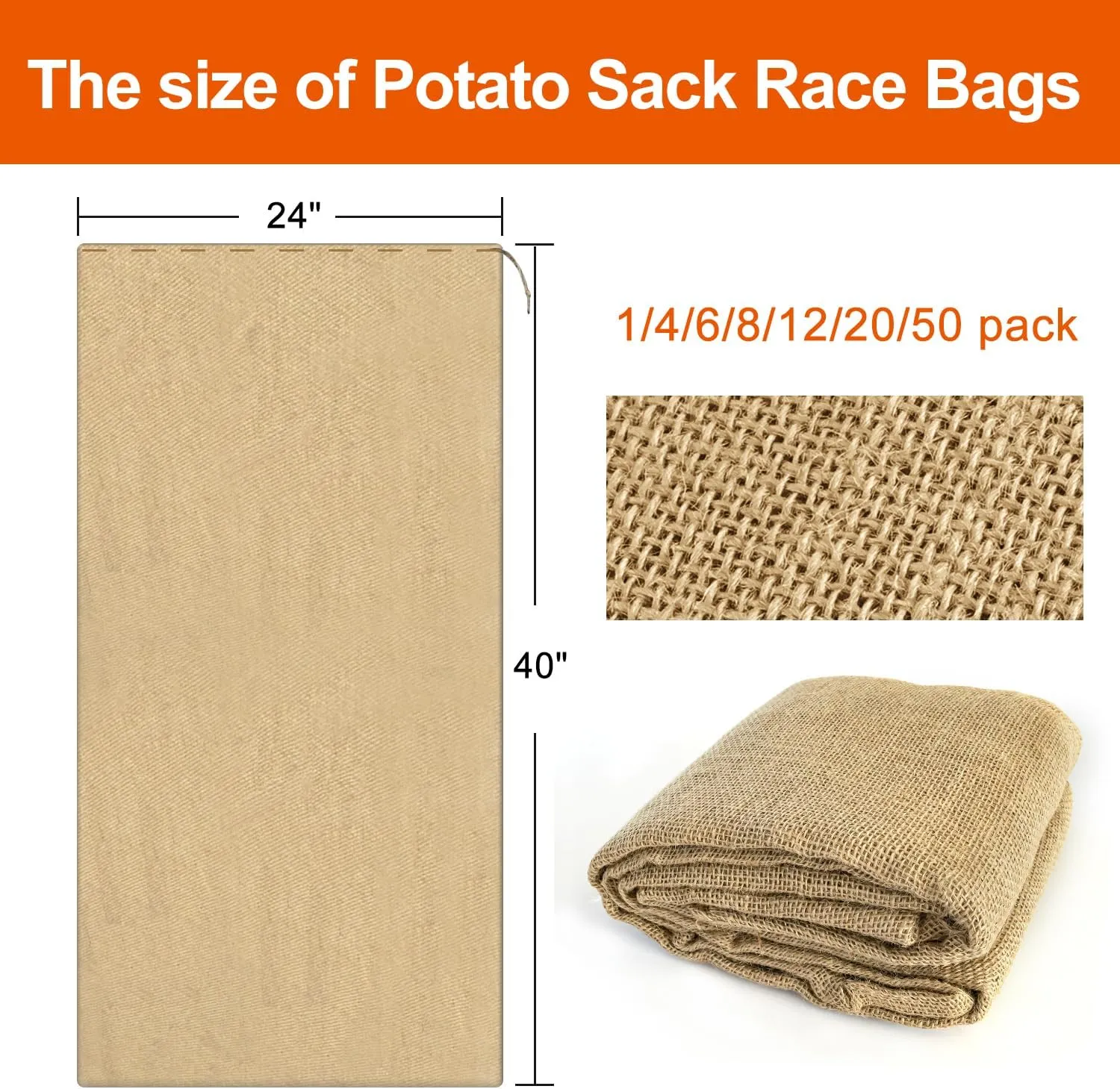 Agfabric Large Burlap Potato Sack Race Bags, 24"x40" Durable Sack Race Bags Outdoor Lawn Games for Kids & Childrens, BBQ, Picnic, Block Party, Family Reunion, Easter, Birthday, Halloween - Set of 4