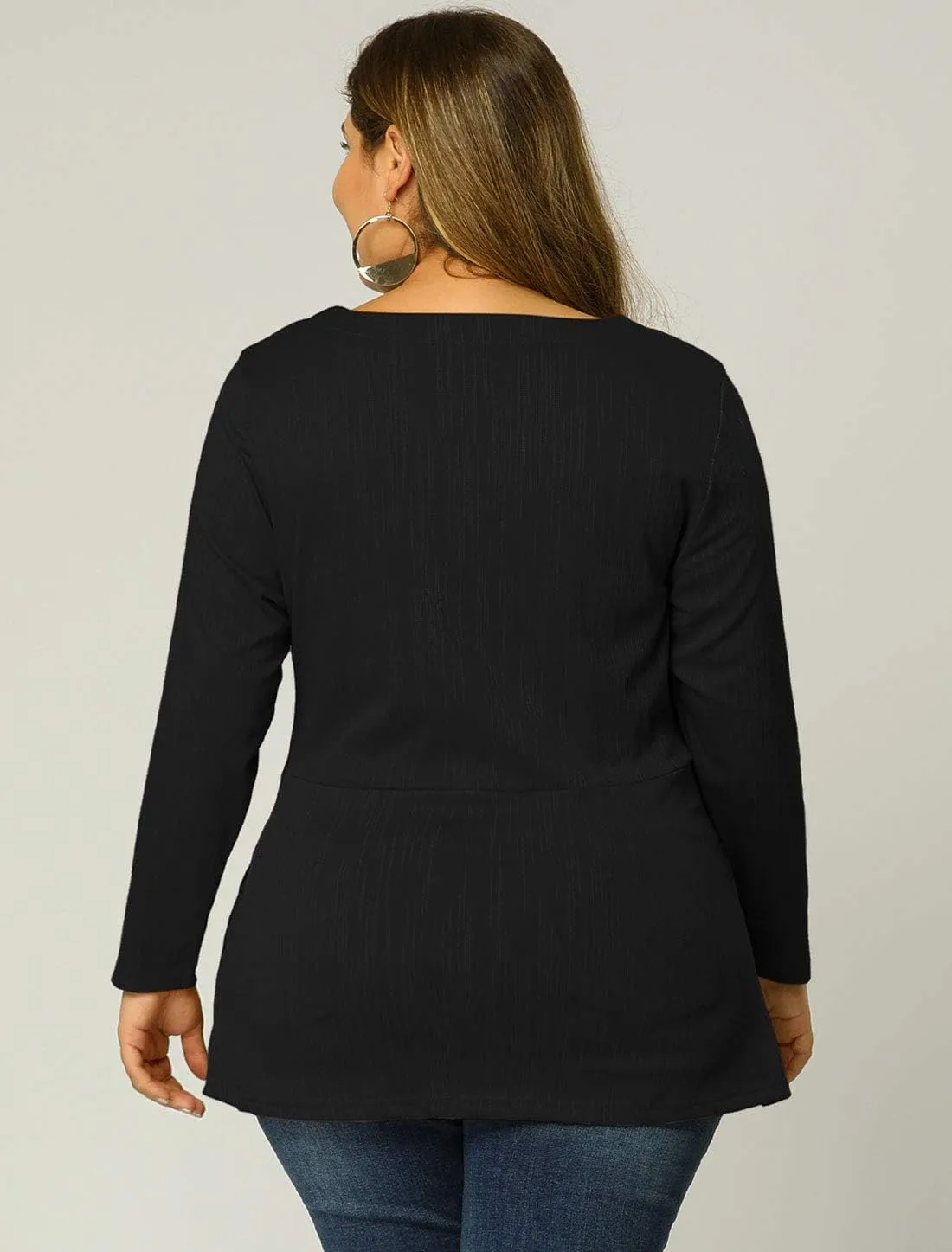 Agnes Orinda Women's Plus Size Blouses Long Sleeve V Neck Knit Belted Knot Tie Work Top Blouse 2024