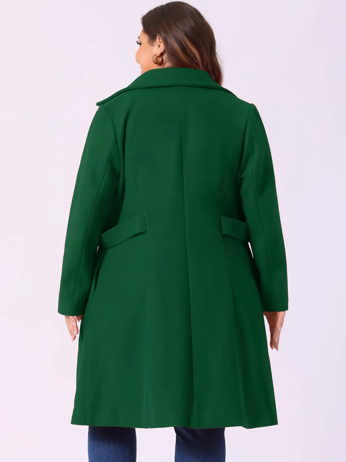 Agnes Orinda Women's Plus Size Single Breasted Belted Winter Long Coat