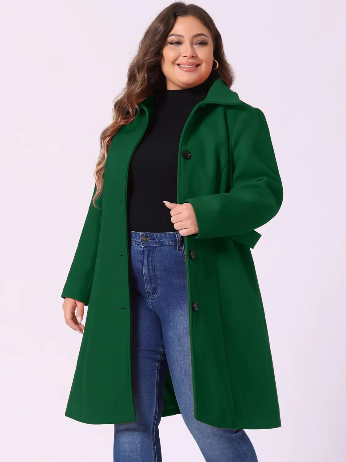 Agnes Orinda Women's Plus Size Single Breasted Belted Winter Long Coat