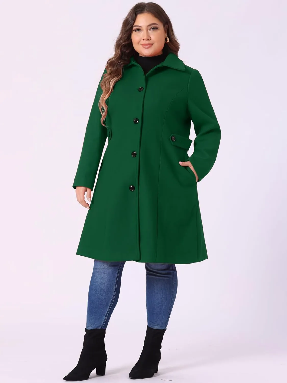 Agnes Orinda Women's Plus Size Single Breasted Belted Winter Long Coat