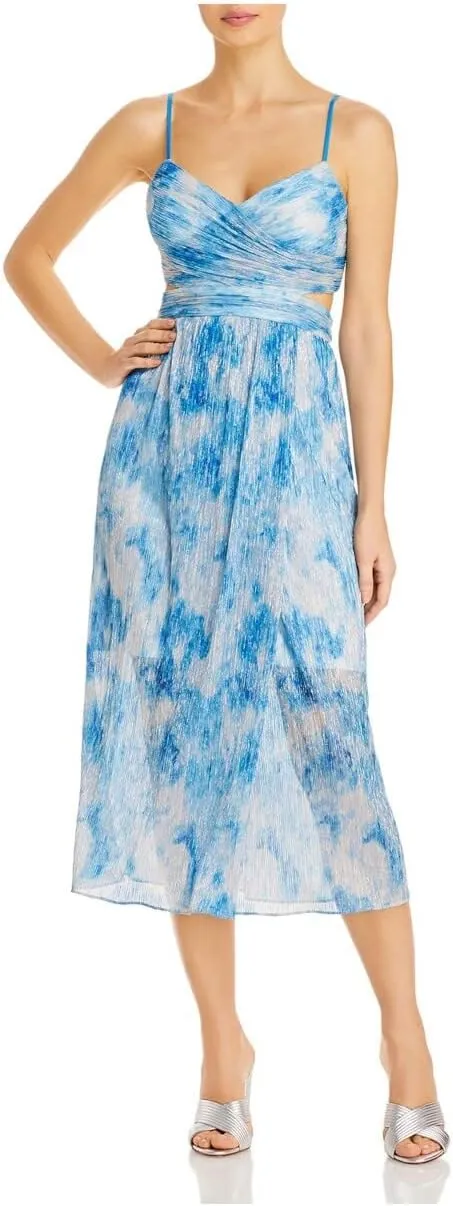 Aidan by Aidan Mattox Womens Metallic Midi Evening Dress Blue 4
