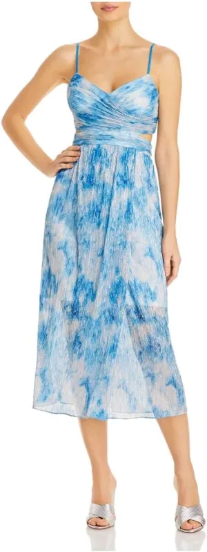 Aidan by Aidan Mattox Womens Metallic Midi Evening Dress Blue 4