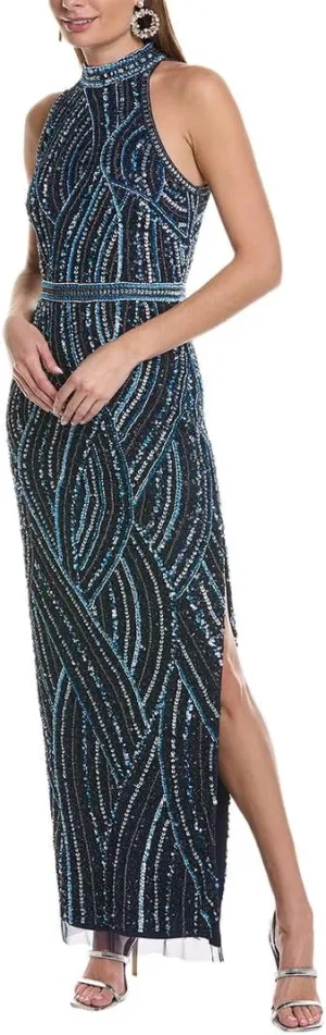 Aidan Mattox by Adrianna Papell Women's Fullly Beaded Gown, Navy