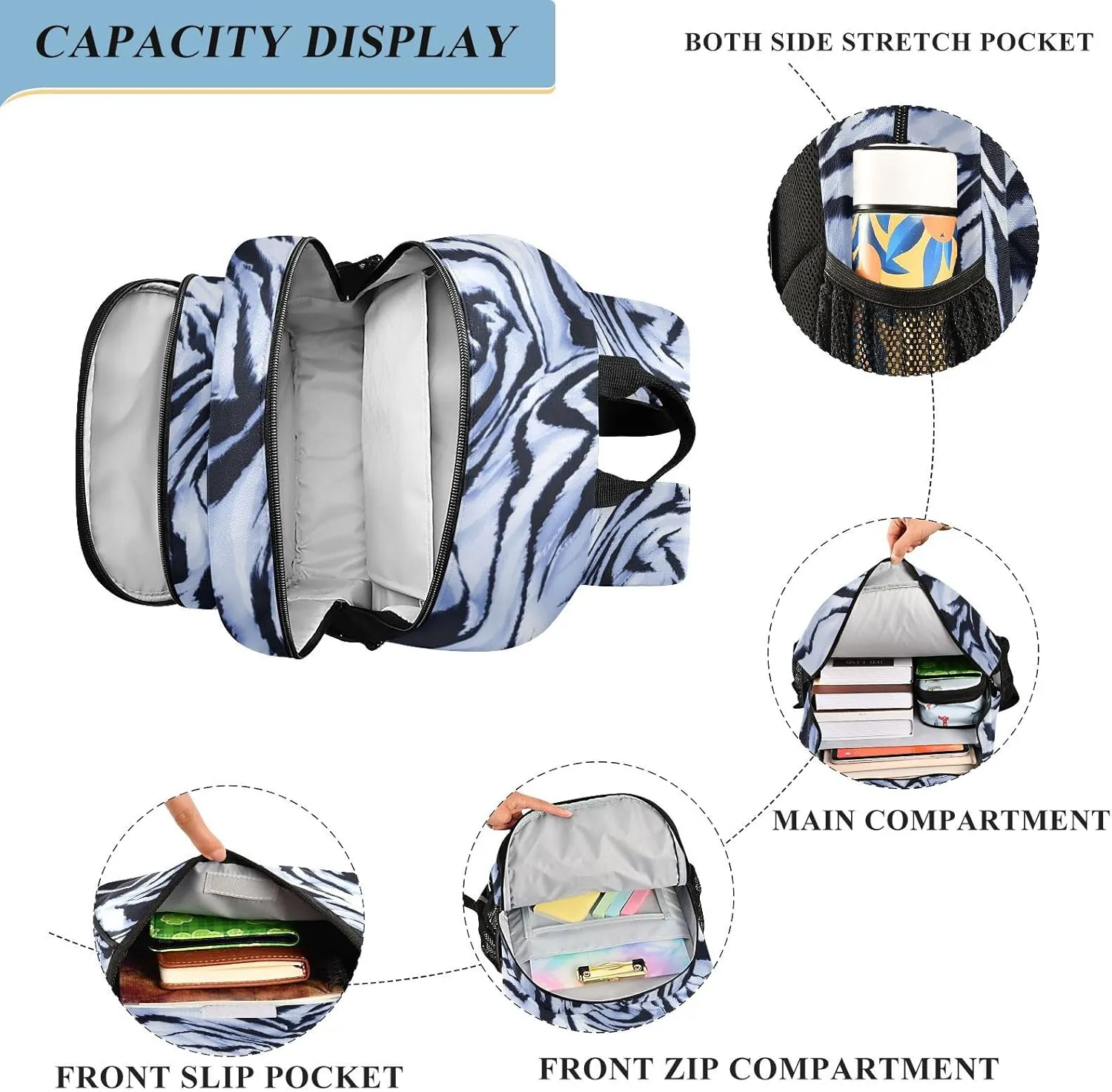 ALAZA Blue Zebra Print Laptop Backpack Purse for Women Men School Bag 17 Inch Bookbag Student Boys Girls Travel Casual Daypack