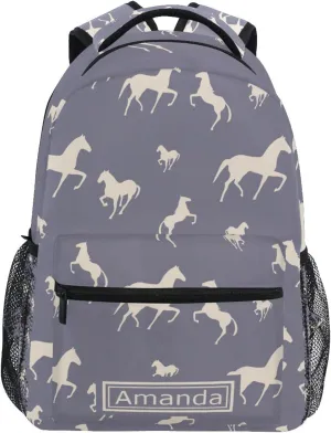 ALAZA Custom Horse Backpack for Girls Personalized Your Name Text Bookbag Kids School Backpacks Cute Purple Pony Schoolbag 3rd 4th 5th Grade Laptop Daypack