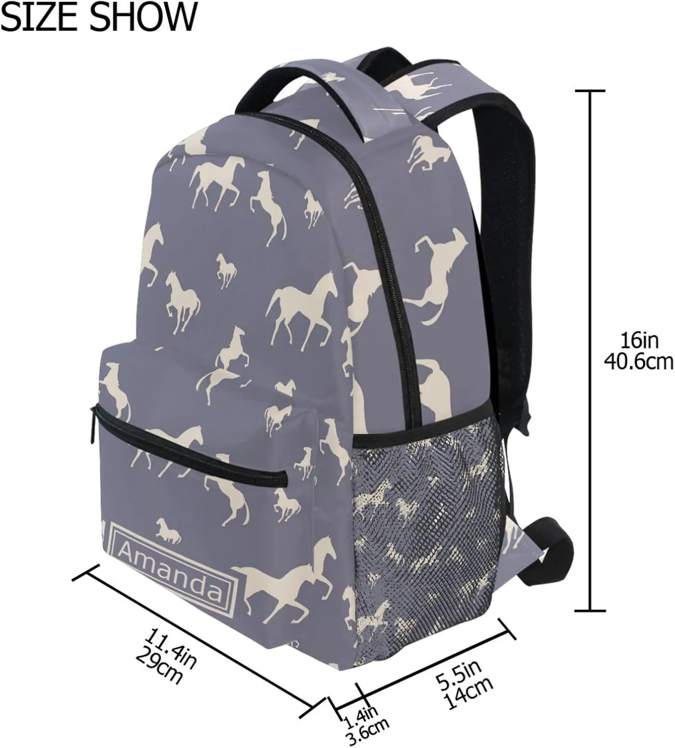 ALAZA Custom Horse Backpack for Girls Personalized Your Name Text Bookbag Kids School Backpacks Cute Purple Pony Schoolbag 3rd 4th 5th Grade Laptop Daypack
