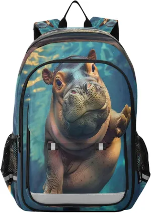 ALAZA Cute Baby Hippo School Backpacks Travel Laptop Bag Kids Bookbag for Girls Boys Teens Women Men