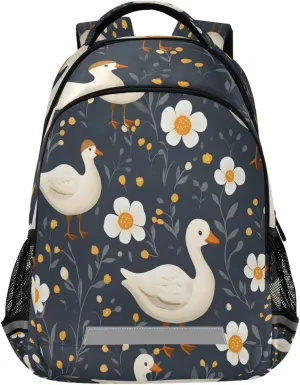 ALAZA Geese White Flowers Backpacks Travel Laptop Daypack School Book Bag for Men Women Teens Kids