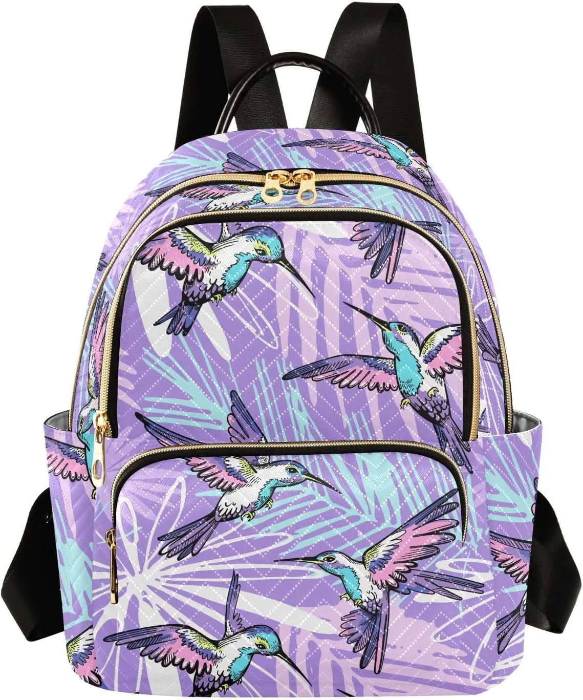 ALAZA Mini Backpack for Women, Hummingbirds Purple Jungle Travel Backpack Purse for Ladies, Small Bookbag Daypack Shoulder Bag S