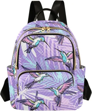 ALAZA Mini Backpack for Women, Hummingbirds Purple Jungle Travel Backpack Purse for Ladies, Small Bookbag Daypack Shoulder Bag S