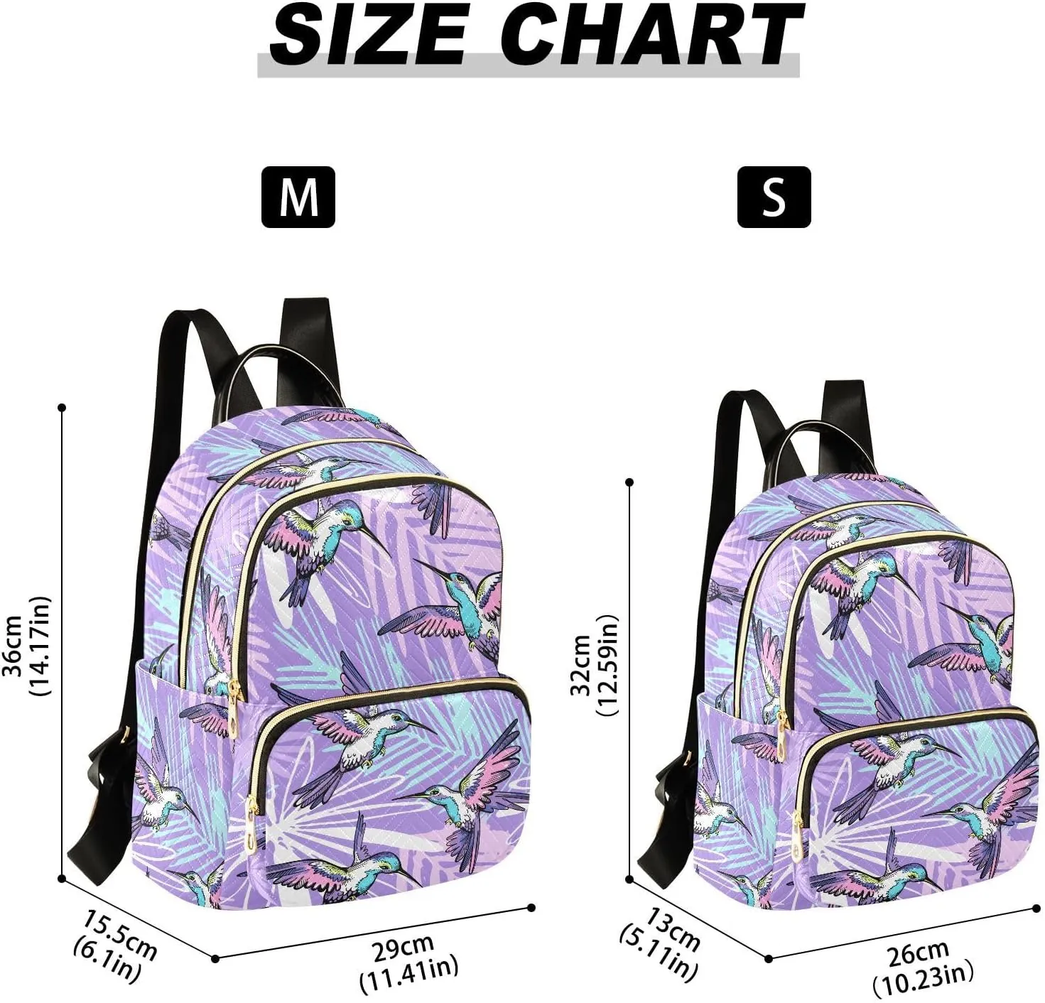 ALAZA Mini Backpack for Women, Hummingbirds Purple Jungle Travel Backpack Purse for Ladies, Small Bookbag Daypack Shoulder Bag S