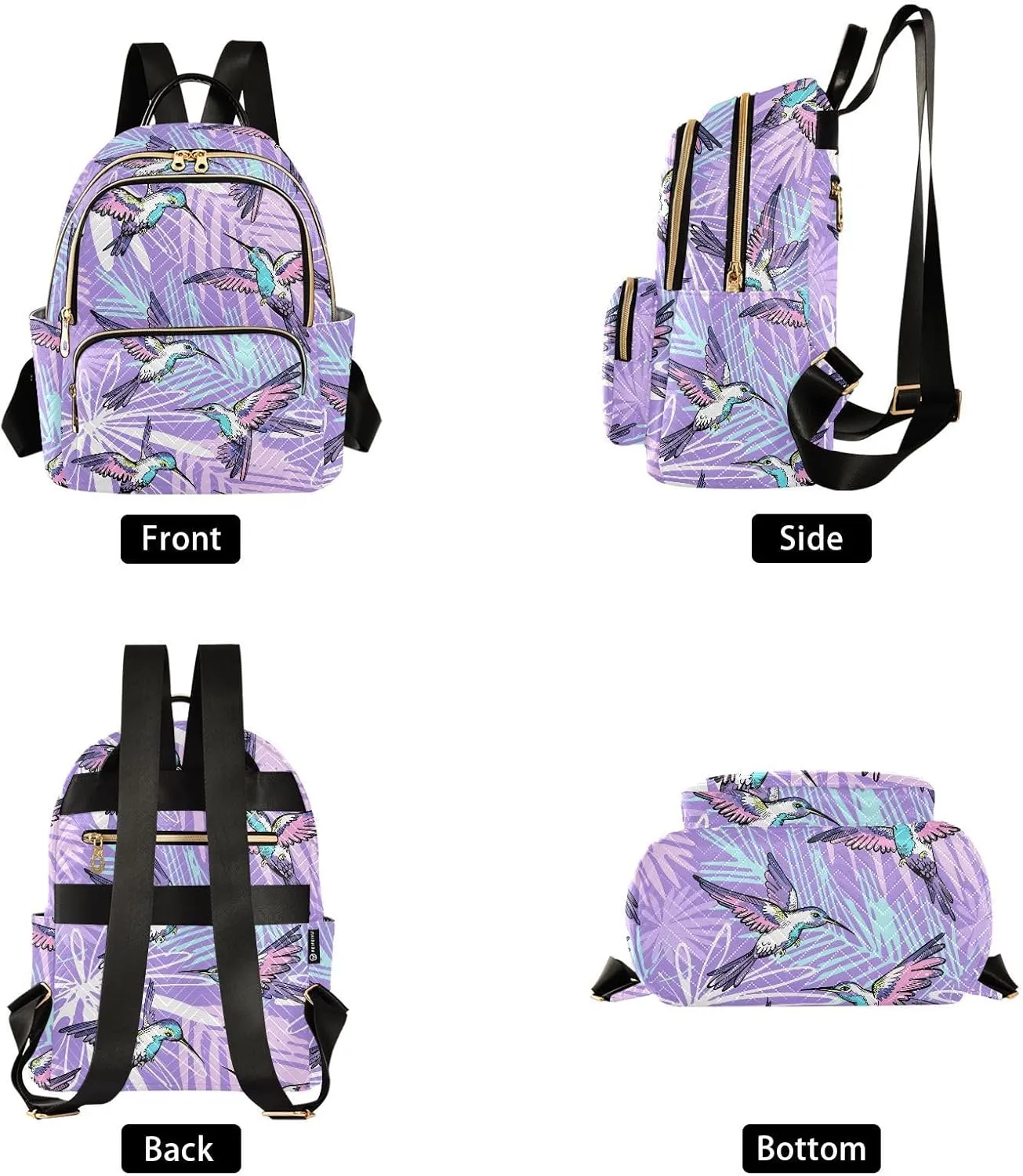 ALAZA Mini Backpack for Women, Hummingbirds Purple Jungle Travel Backpack Purse for Ladies, Small Bookbag Daypack Shoulder Bag S